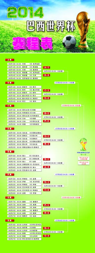 2014世界杯对阵图，14年世界杯淘汰赛对阵图!