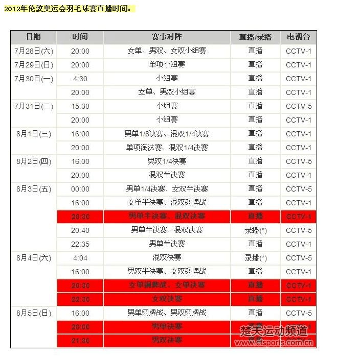 羽毛球赛程，2020双雄会羽毛球赛程!